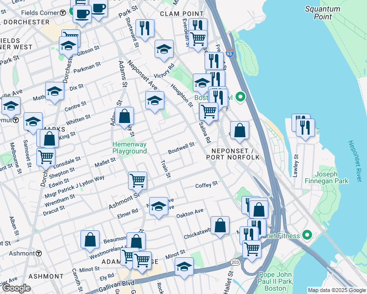 map of restaurants, bars, coffee shops, grocery stores, and more near 16 Frost Avenue in Boston