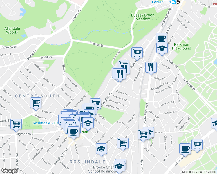 map of restaurants, bars, coffee shops, grocery stores, and more near 626 South Street in Boston