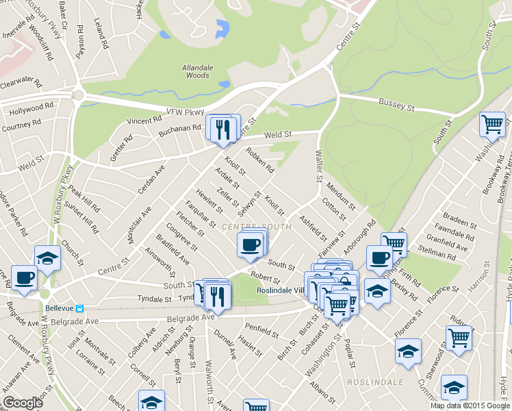 map of restaurants, bars, coffee shops, grocery stores, and more near in Boston
