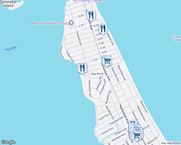map of restaurants, bars, coffee shops, grocery stores, and more near 8 A Street in Hull