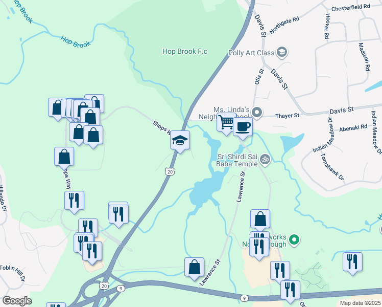 map of restaurants, bars, coffee shops, grocery stores, and more near 12 Hitching Post Lane in Northborough