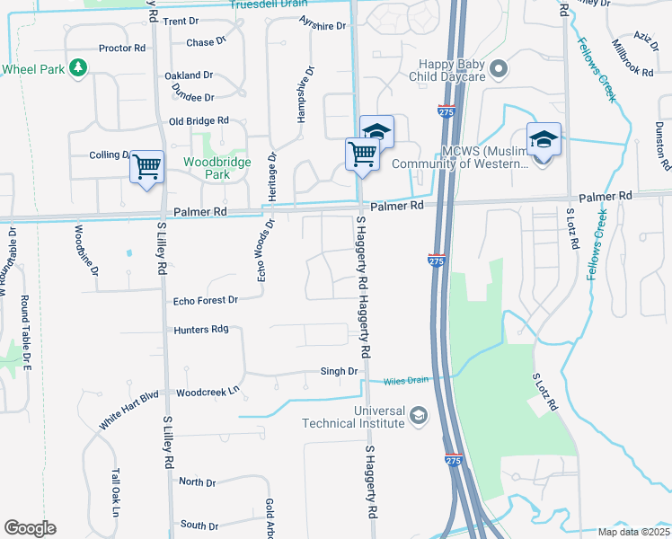 map of restaurants, bars, coffee shops, grocery stores, and more near 41751 Wild Turkey Lane in Canton