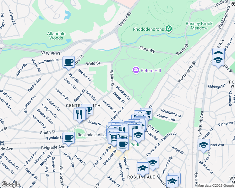 map of restaurants, bars, coffee shops, grocery stores, and more near 23-25 Primrose Street in Boston