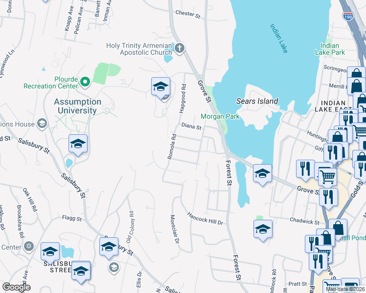 map of restaurants, bars, coffee shops, grocery stores, and more near 14 H Apollo Road in Worcester