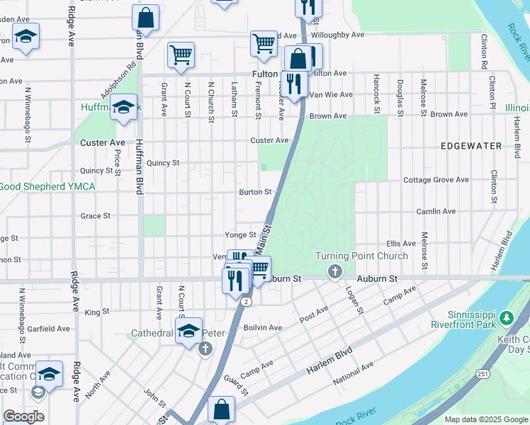 map of restaurants, bars, coffee shops, grocery stores, and more near in Rockford