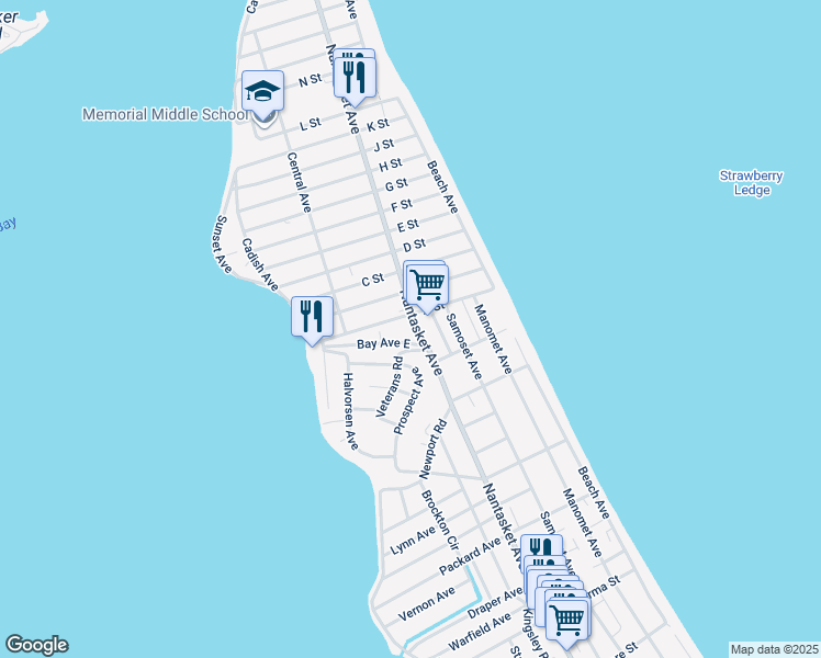 map of restaurants, bars, coffee shops, grocery stores, and more near 21 Prospect Avenue in Hull