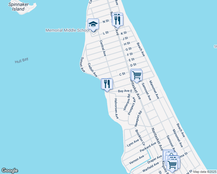 map of restaurants, bars, coffee shops, grocery stores, and more near 63 Halvorsen Avenue in Hull