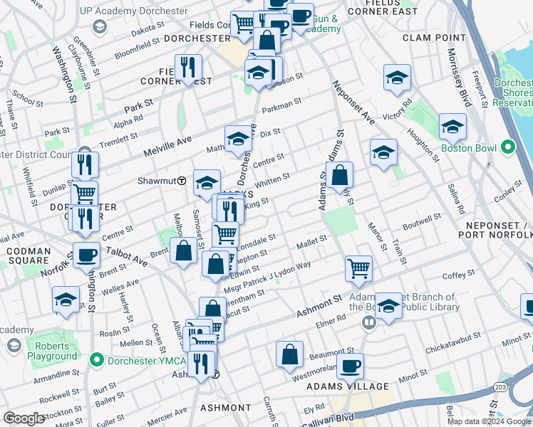 map of restaurants, bars, coffee shops, grocery stores, and more near 47 Semont Road in Boston