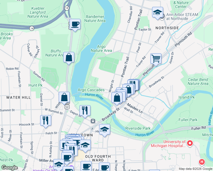 map of restaurants, bars, coffee shops, grocery stores, and more near 603 Longshore Drive in Ann Arbor