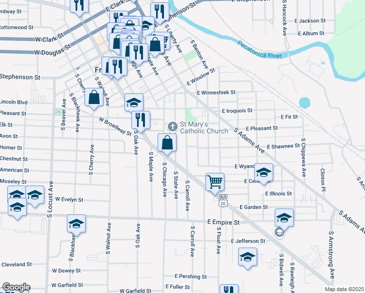 map of restaurants, bars, coffee shops, grocery stores, and more near 904 South Carrol Avenue in Freeport