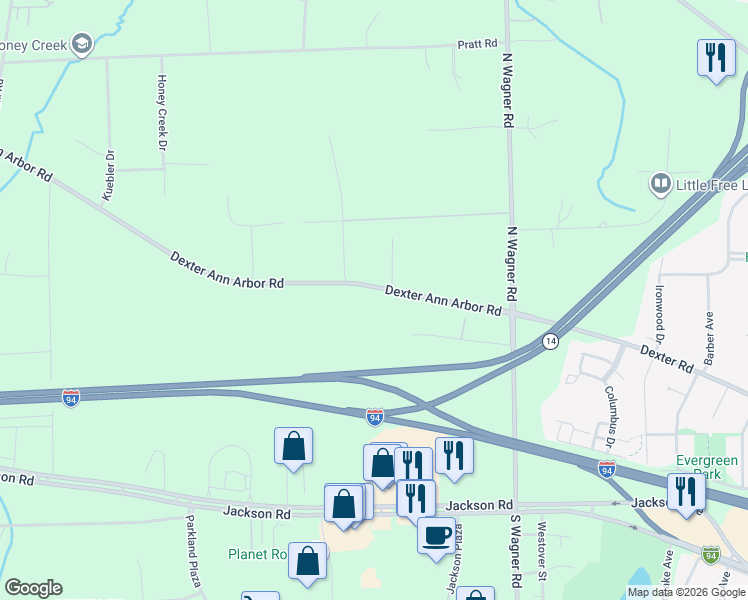map of restaurants, bars, coffee shops, grocery stores, and more near 3750 Elizabeth Road in Ann Arbor