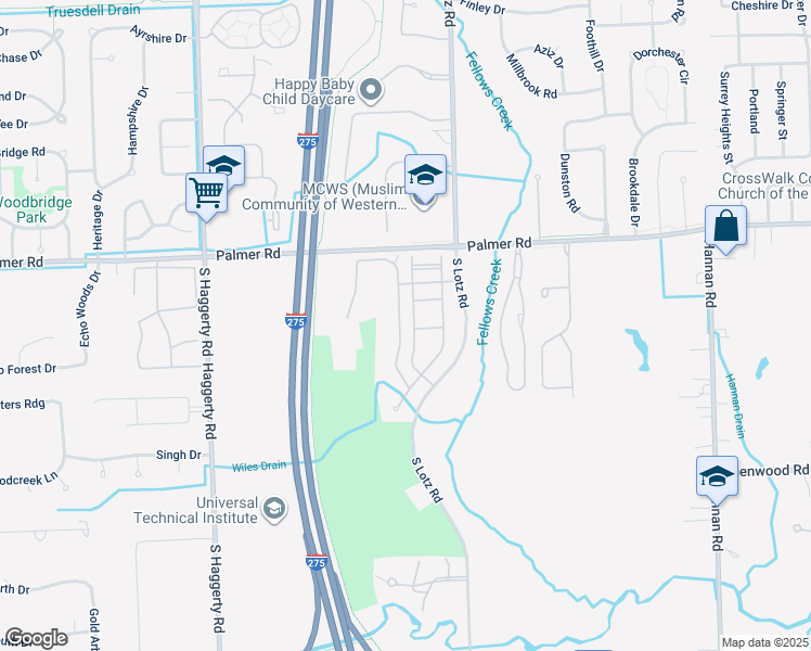 map of restaurants, bars, coffee shops, grocery stores, and more near 2321 Arcadia Drive in Canton