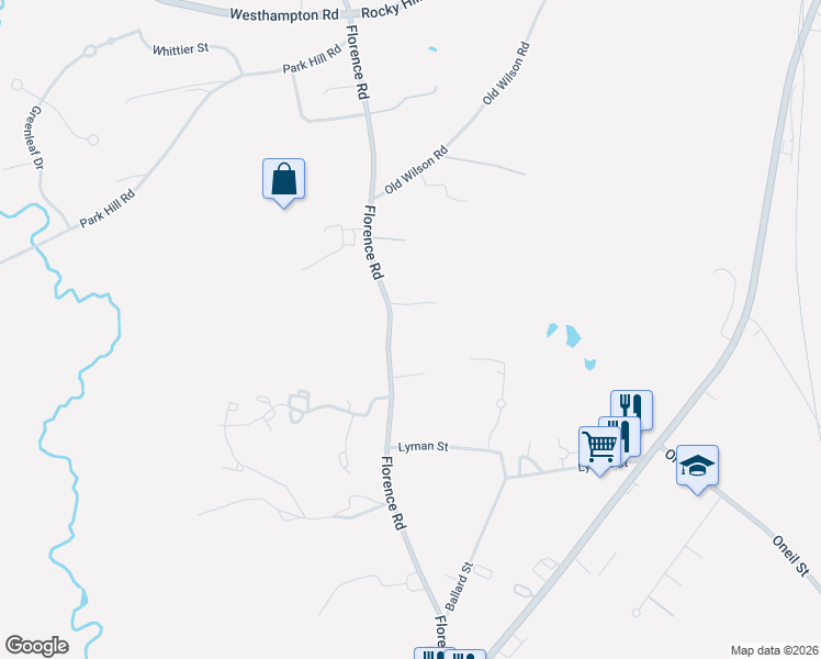 map of restaurants, bars, coffee shops, grocery stores, and more near 1157 Florence Road in Northampton