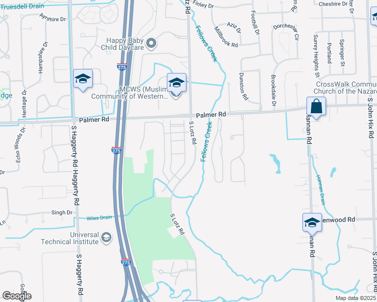 map of restaurants, bars, coffee shops, grocery stores, and more near 2022 South Lotz Road in Canton