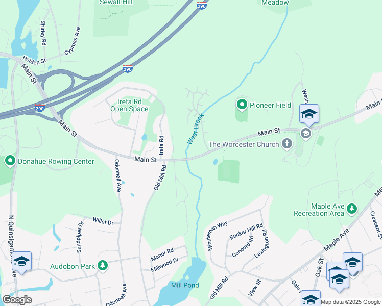 map of restaurants, bars, coffee shops, grocery stores, and more near 281 Main Street in Shrewsbury