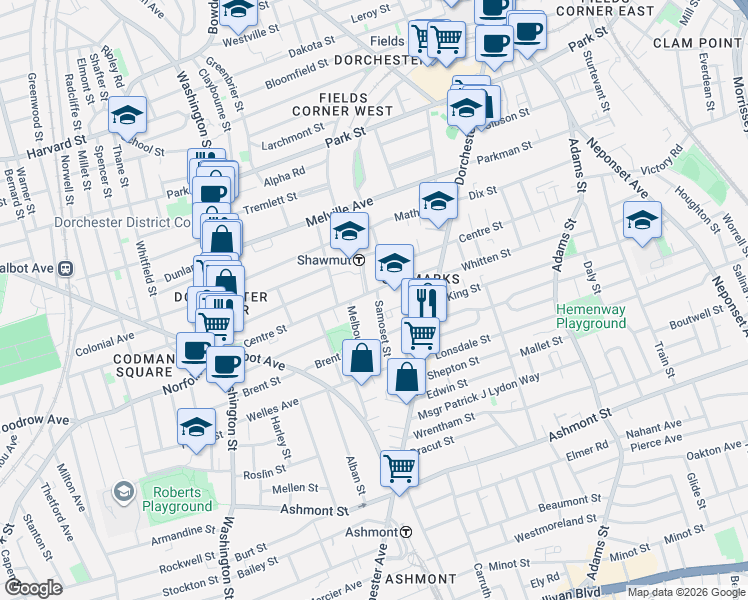 map of restaurants, bars, coffee shops, grocery stores, and more near 7 Clementine Park in Boston