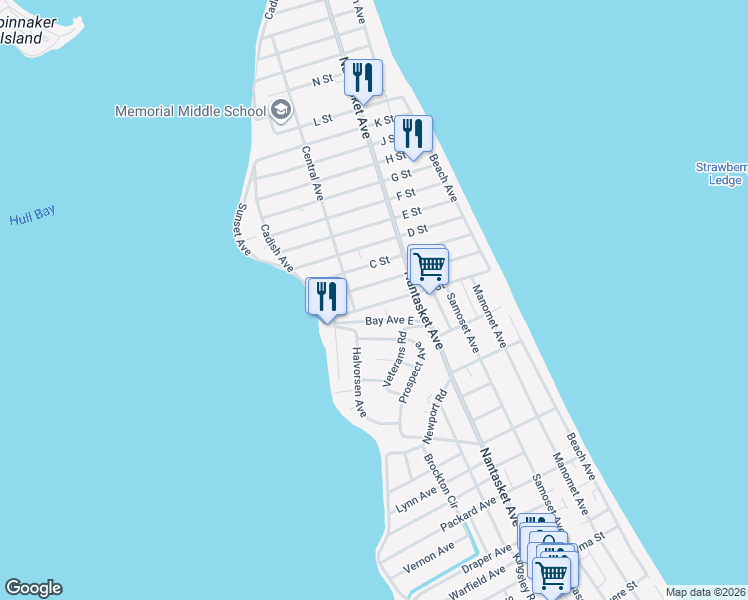 map of restaurants, bars, coffee shops, grocery stores, and more near 29 B Street in Hull