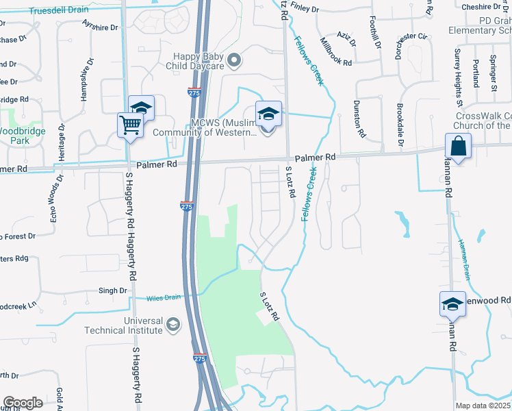 map of restaurants, bars, coffee shops, grocery stores, and more near 40464 Glen Eagle Lane in Canton