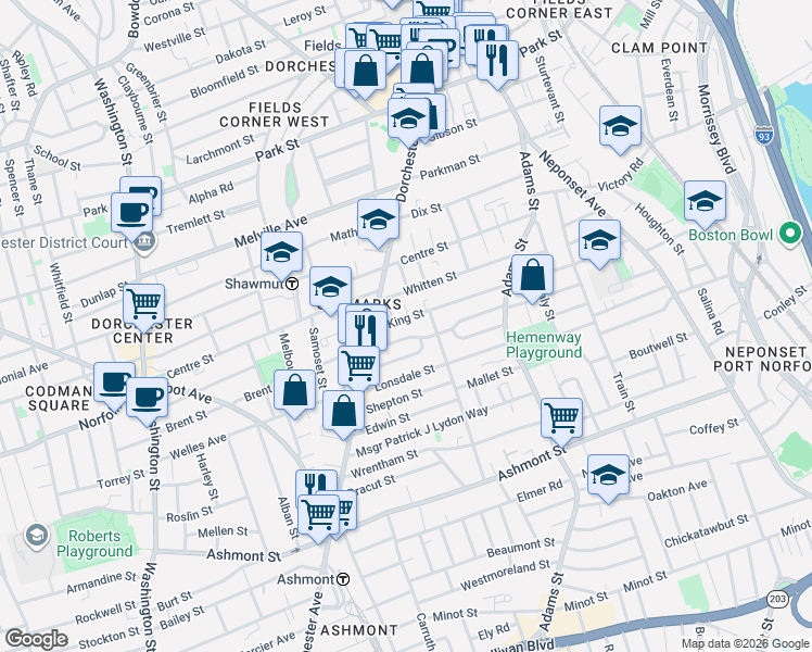 map of restaurants, bars, coffee shops, grocery stores, and more near 13 King Street in Boston
