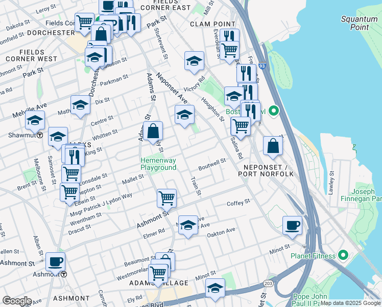 map of restaurants, bars, coffee shops, grocery stores, and more near in Boston
