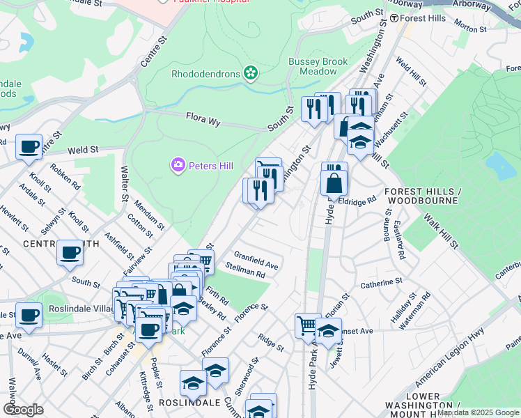 map of restaurants, bars, coffee shops, grocery stores, and more near 8 Lesher Street in Boston