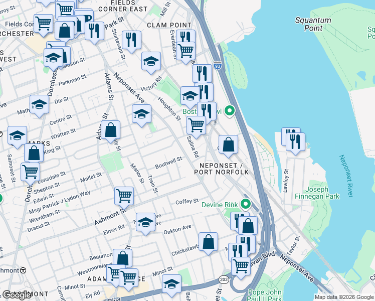 map of restaurants, bars, coffee shops, grocery stores, and more near 535-555 Freeport Street in Boston