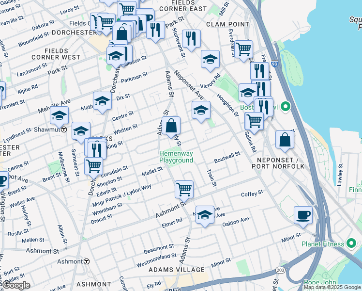 map of restaurants, bars, coffee shops, grocery stores, and more near 17-19 Spaulding Street in Boston