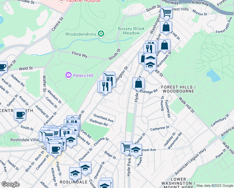 map of restaurants, bars, coffee shops, grocery stores, and more near in Boston