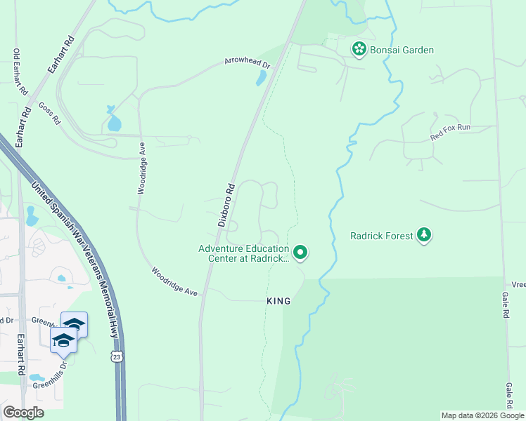 map of restaurants, bars, coffee shops, grocery stores, and more near 4641 Mulberry Woods Circle in Ann Arbor