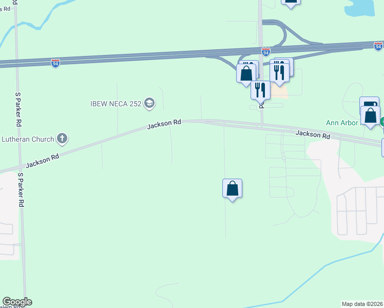 map of restaurants, bars, coffee shops, grocery stores, and more near 7881 Jackson Road in Ann Arbor
