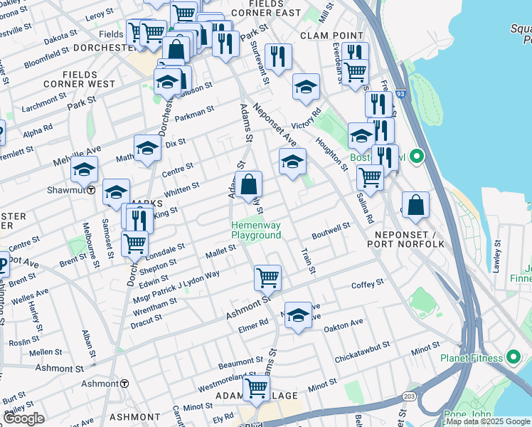 map of restaurants, bars, coffee shops, grocery stores, and more near 17-19 Spaulding Street in Boston