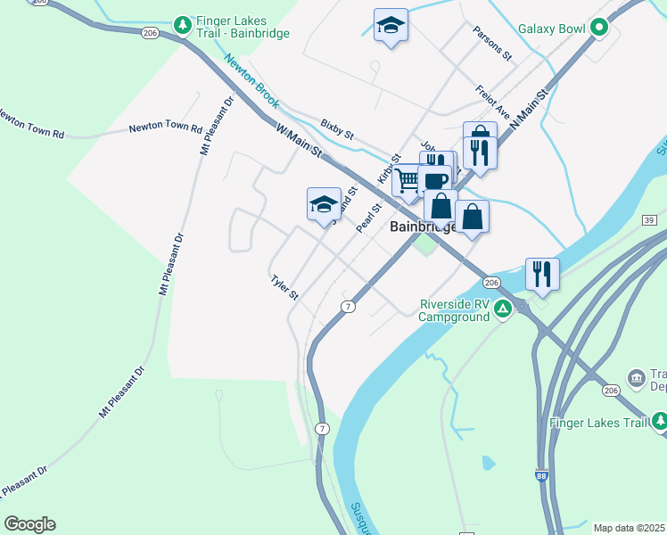 map of restaurants, bars, coffee shops, grocery stores, and more near 25 Pearl Street in Bainbridge