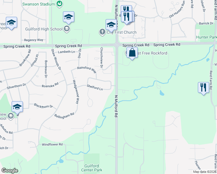 map of restaurants, bars, coffee shops, grocery stores, and more near 5979 Sandringham Lane in Rockford