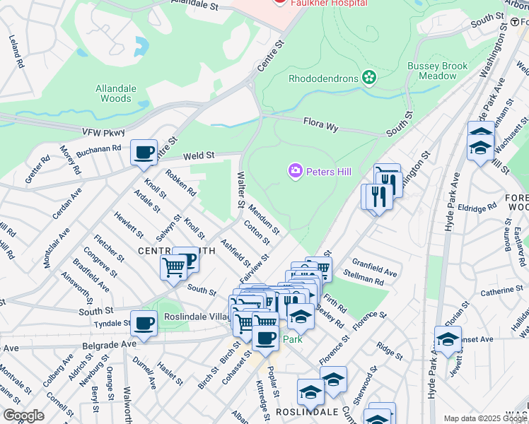 map of restaurants, bars, coffee shops, grocery stores, and more near 29 Mendum Street in Boston