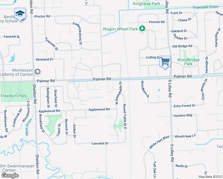 map of restaurants, bars, coffee shops, grocery stores, and more near 1825 Maple Park Drive West in Canton