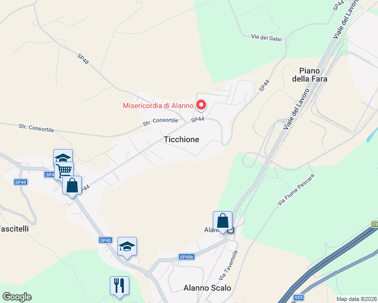 map of restaurants, bars, coffee shops, grocery stores, and more near 10 Via Pennesi in Ticchione