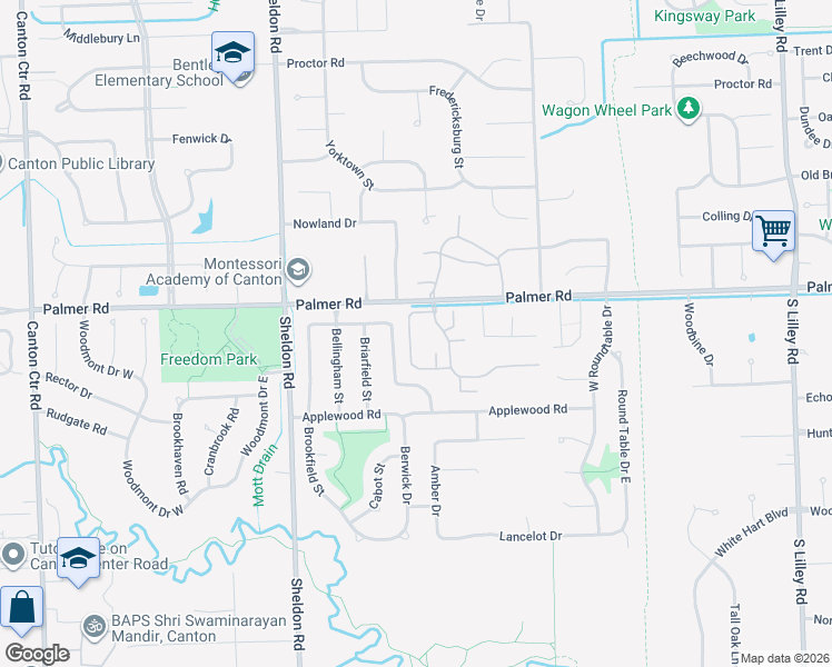 map of restaurants, bars, coffee shops, grocery stores, and more near 1911 South Cavalier Drive in Canton