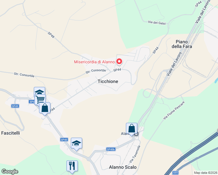 map of restaurants, bars, coffee shops, grocery stores, and more near 10 Via Pennesi in Ticchione