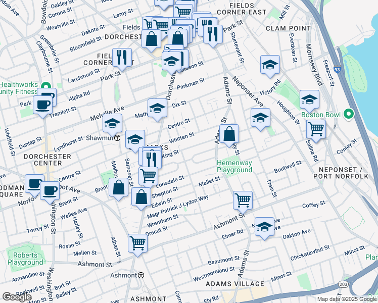 map of restaurants, bars, coffee shops, grocery stores, and more near 31 King Street in Boston