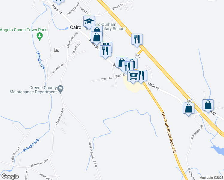 map of restaurants, bars, coffee shops, grocery stores, and more near 27 Oak Street in Cairo