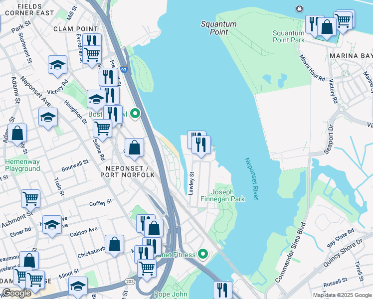 map of restaurants, bars, coffee shops, grocery stores, and more near 6R Ericsson St in Boston