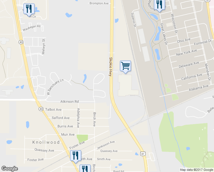 map of restaurants, bars, coffee shops, grocery stores, and more near 12594 Meadow Circle in Lake Bluff