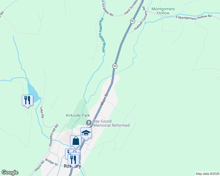 map of restaurants, bars, coffee shops, grocery stores, and more near New York 30 in Roxbury