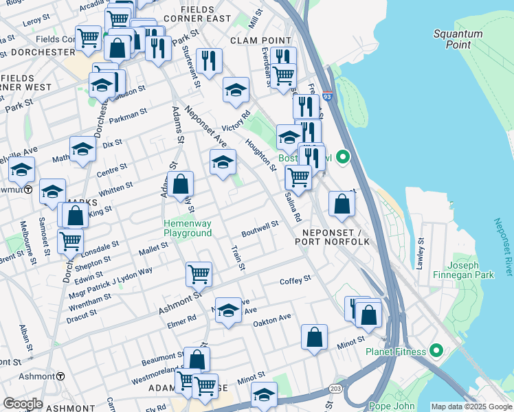 map of restaurants, bars, coffee shops, grocery stores, and more near 22 North Munroe Terrace in Boston