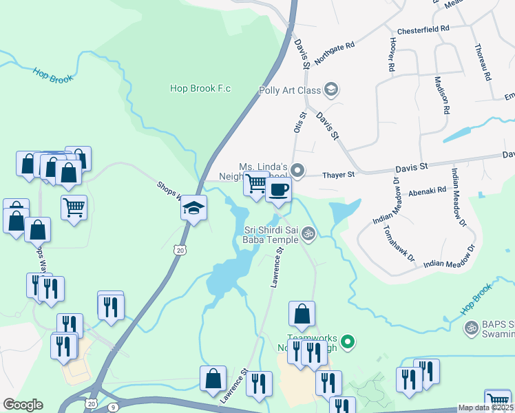 map of restaurants, bars, coffee shops, grocery stores, and more near 68 Otis Street in Northborough