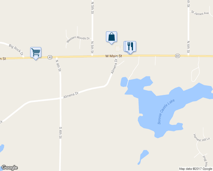 map of restaurants, bars, coffee shops, grocery stores, and more near 8601 Almena Drive in Kalamazoo