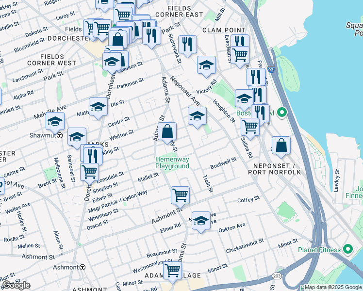 map of restaurants, bars, coffee shops, grocery stores, and more near 17-19 Spaulding Street in Boston