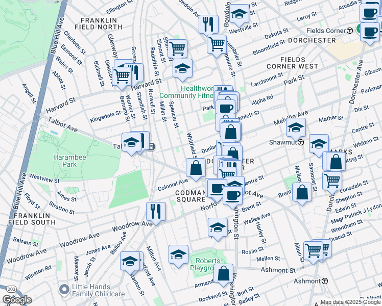 map of restaurants, bars, coffee shops, grocery stores, and more near 87 Whitfield Street in Boston