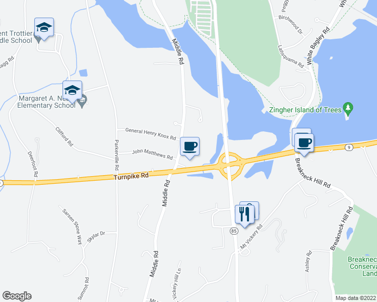 map of restaurants, bars, coffee shops, grocery stores, and more near 25 Meeting House Lane in Southborough