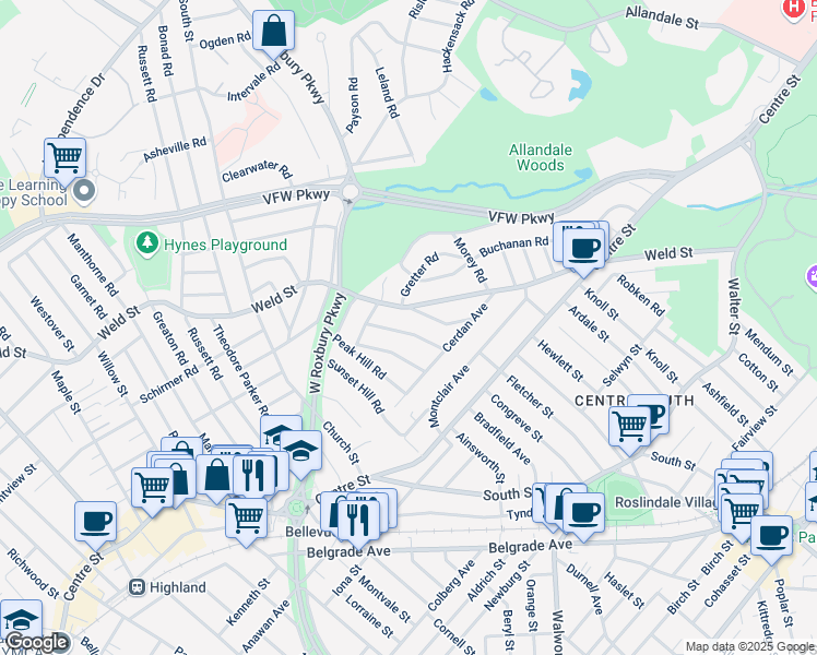 map of restaurants, bars, coffee shops, grocery stores, and more near 15 Glenburnie Road in Boston